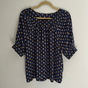 Ann Taylor black floral short sleeve blouse M medium EUC